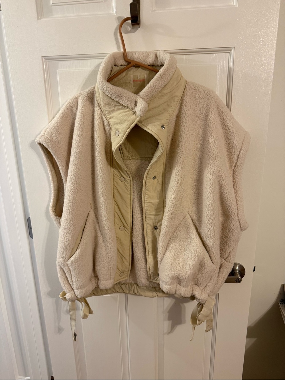 FP Movement by Free People Cream Sherpa Teddy Vest with Snap Front